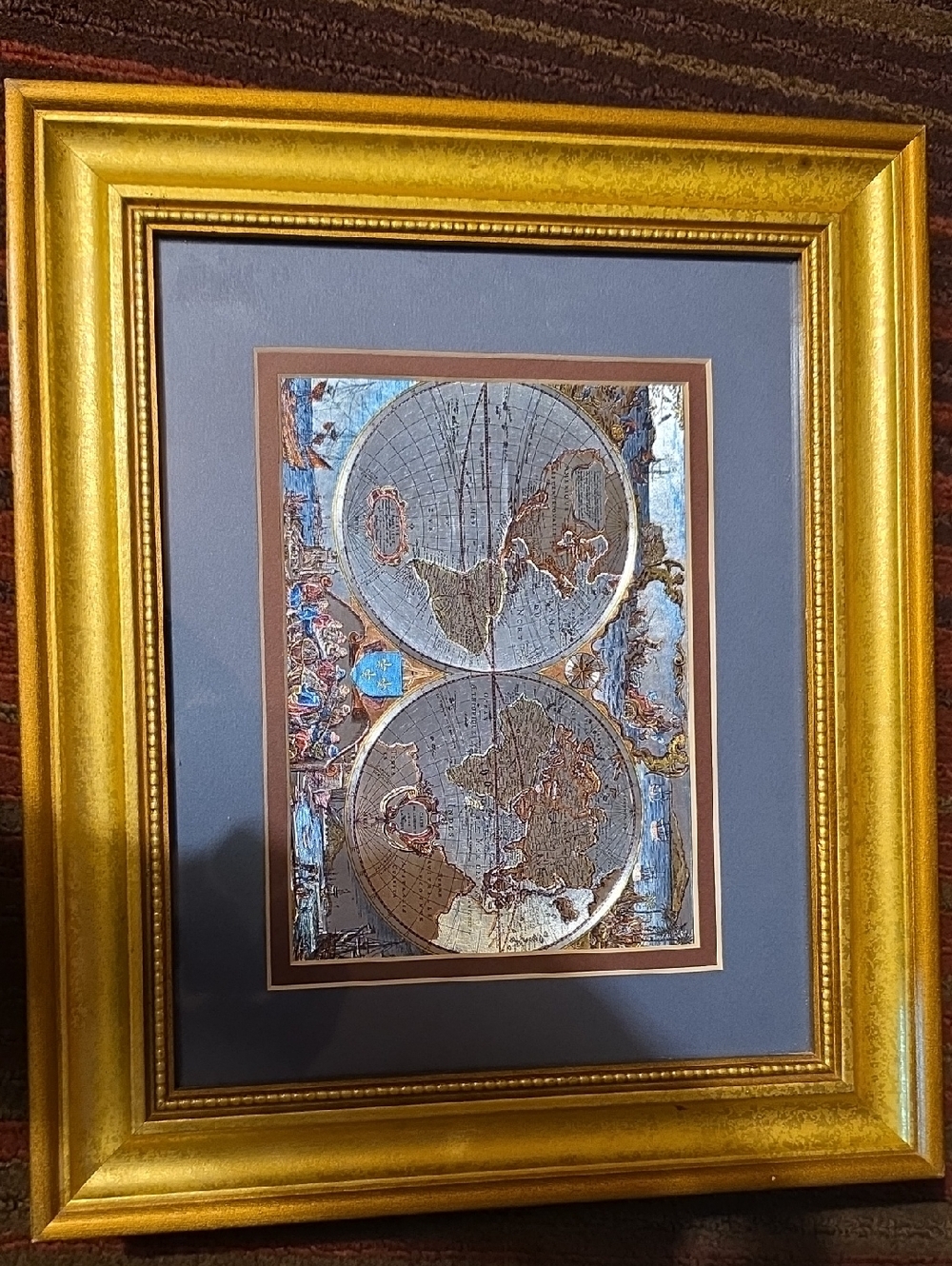Framed Vintage World Map Art Print in Gold Frame